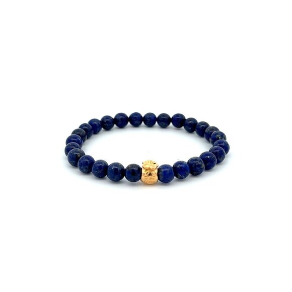 18K Gold Money Bag Lucky Charm Bracelet Gemstones Lapis Lazuli 6mm - Picture 1 of 9